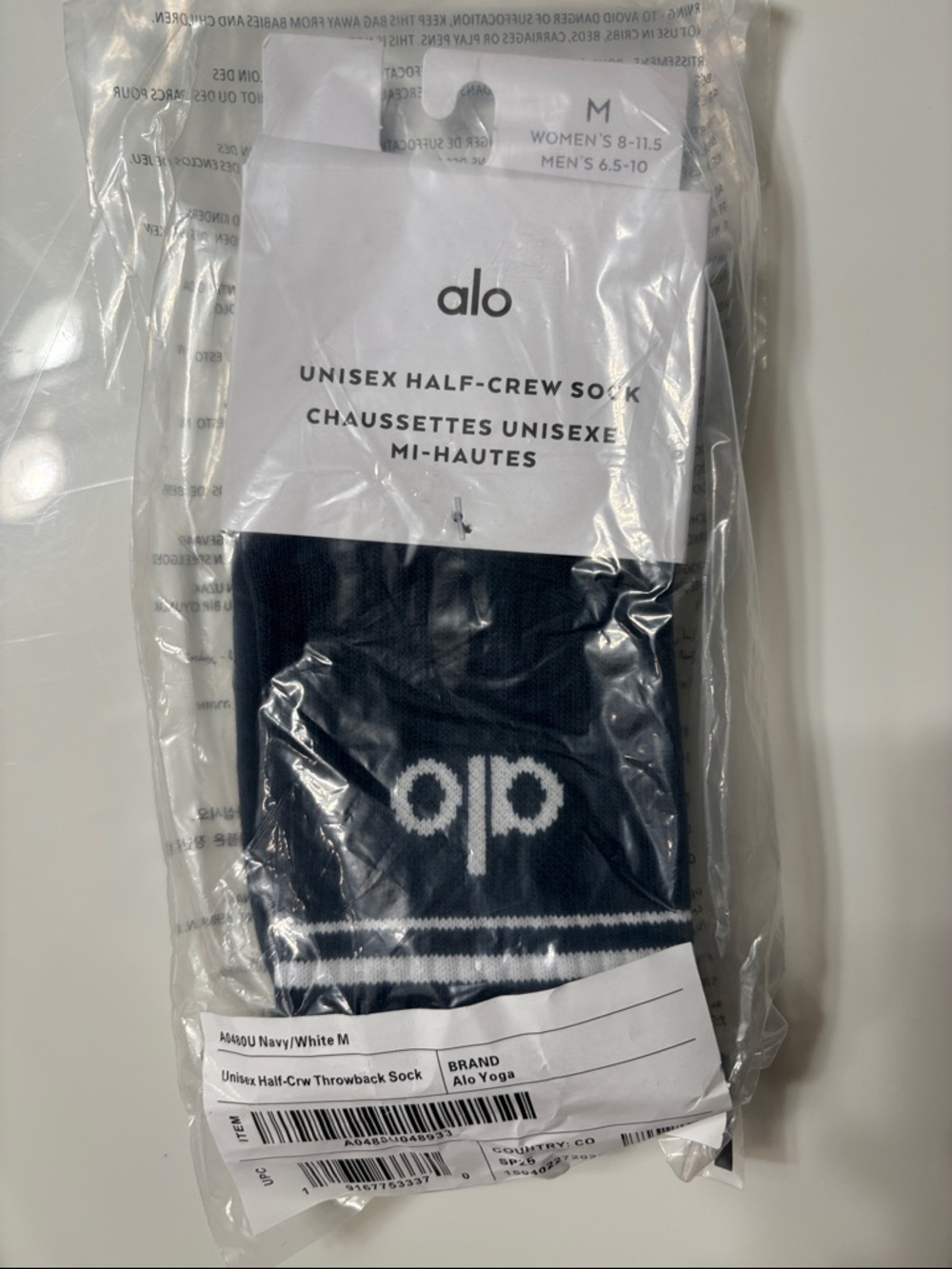 ALO Yoga Navy and White Unisex Half-Crew Athletic Socks